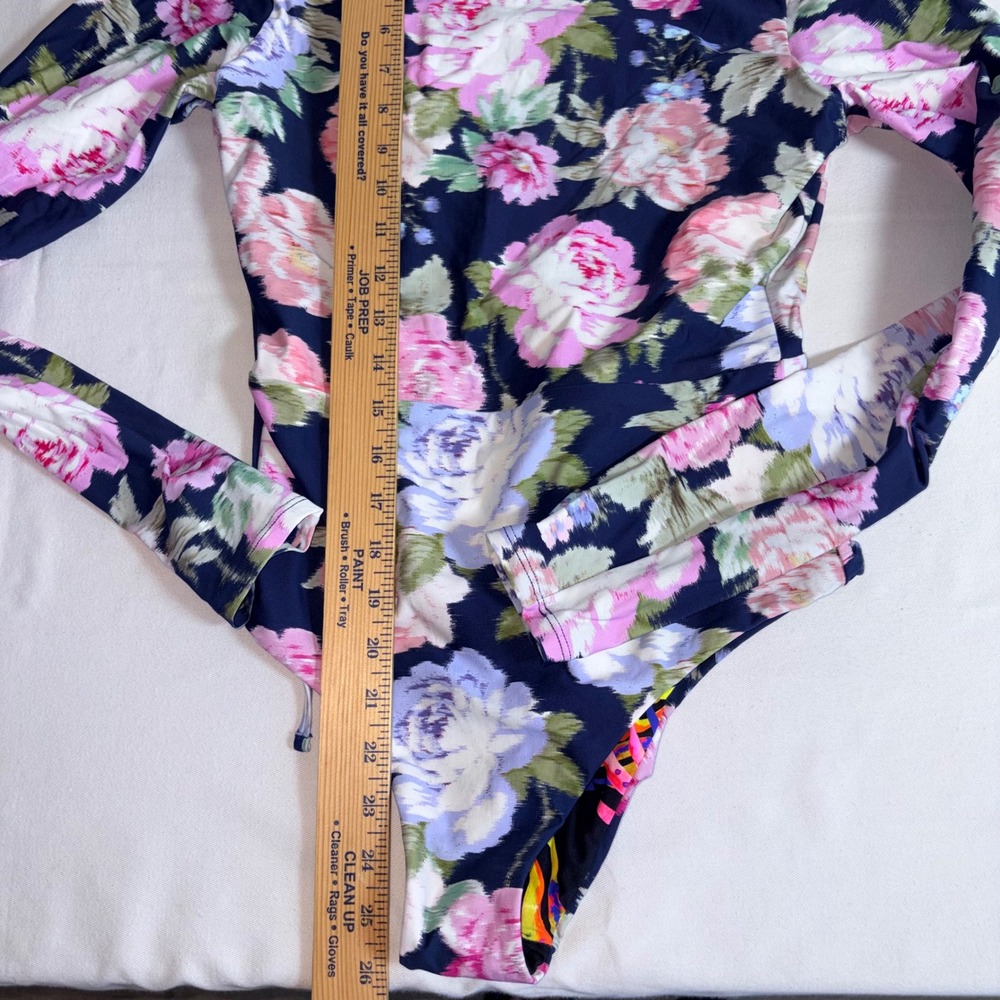 Maaji Long Sleeve One Piece Swimsuit XL Navy Floral NEW Open Back Surf Suit - Picture 6 of 13